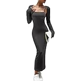 Women's Spring Fall 2 Piece Outfits Slip Bodycon Maxi Dress and Long Sleeve Cropped Cardigan Knit Matching Sets