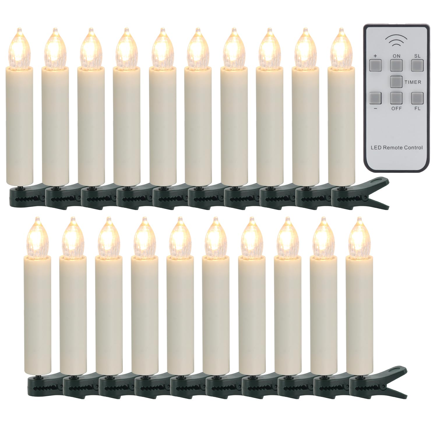 Photo 1 of Tediselu Led Clips on Christmas Tree Candles, 20 Pack Flickering Battery Candles with Remote Timer, Flameless Window Candle for Christmas Wedding Birthday