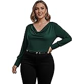 winkbay Women's Plus Size Cowl Neck T Shirts Elegant Draped Long Sleeve Fall Business Casual Tops