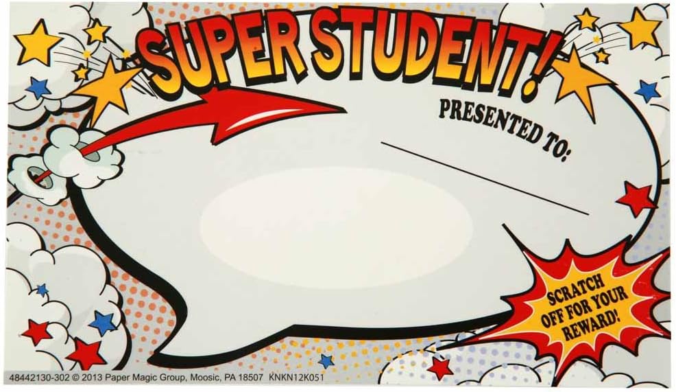 Eureka Back to School 'Super Student' Scratch Off Student Awards, 24pc, 3.5'' W X 6'' H : Childrens Decorative Stickers : Office Products