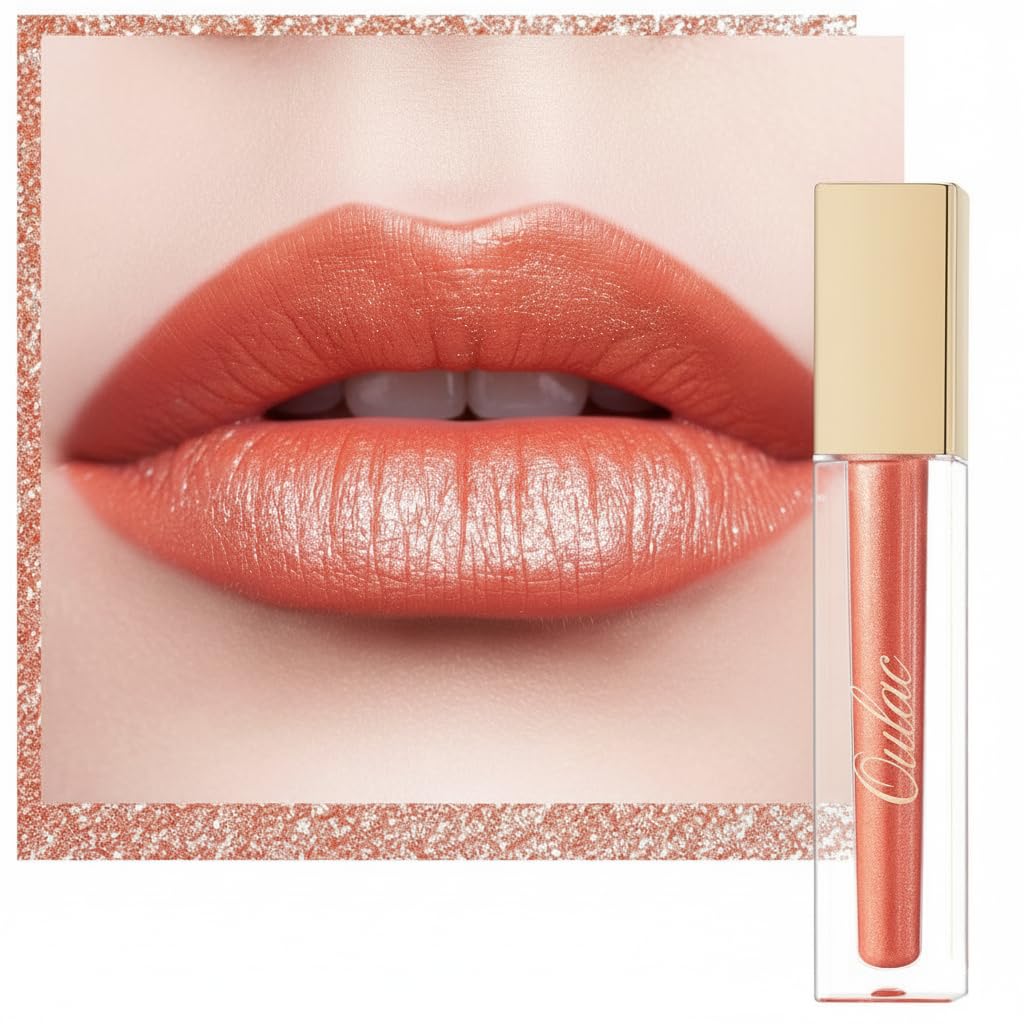 Oulac Orange Diamond Lip Stain - Metallic Coral Liquid Lip Gloss, Long Lasting Lipstick for Women, Glitter Eyeshadow, Waterproof, No Transfer, Highly Pigmented Lip Tint, Vegan, 4.5ml, MD03