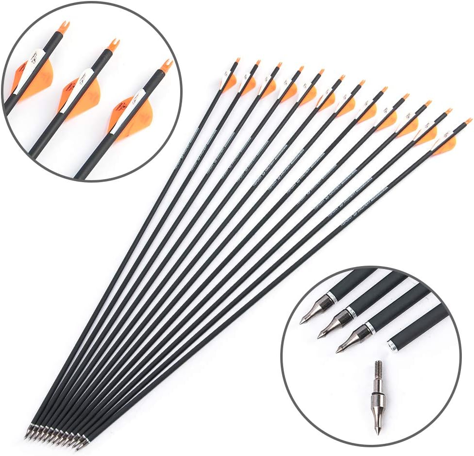 HYF Archery 30Inch Carbon Arrows, Practice Hunting Arrows with Removable Tips for Compound & Recurve Bow, Spine 340/500 (3" 2red 1white-Spine340) (2" 2orange 1white-Spine500) : Sports & Outdoors
