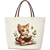 Canvas Tote Bag Aesthetic Tote Bag for Women Teens Reusable Grocery Shopping Bag With Handles Cute Animal Tote Bag