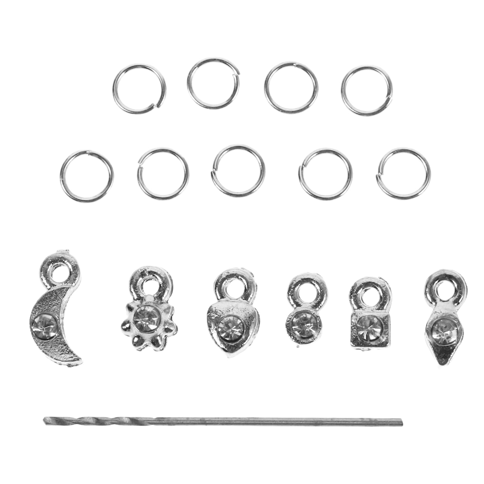 FOMIYES 2 Sets Dangle Nail Art Charms with Piercing Tool - Silver DIY Nail Jewelry Kit for Professional & Home Use | Removable Hanging Charms, Rings & Dangle Decorations - Manicure Tool Set