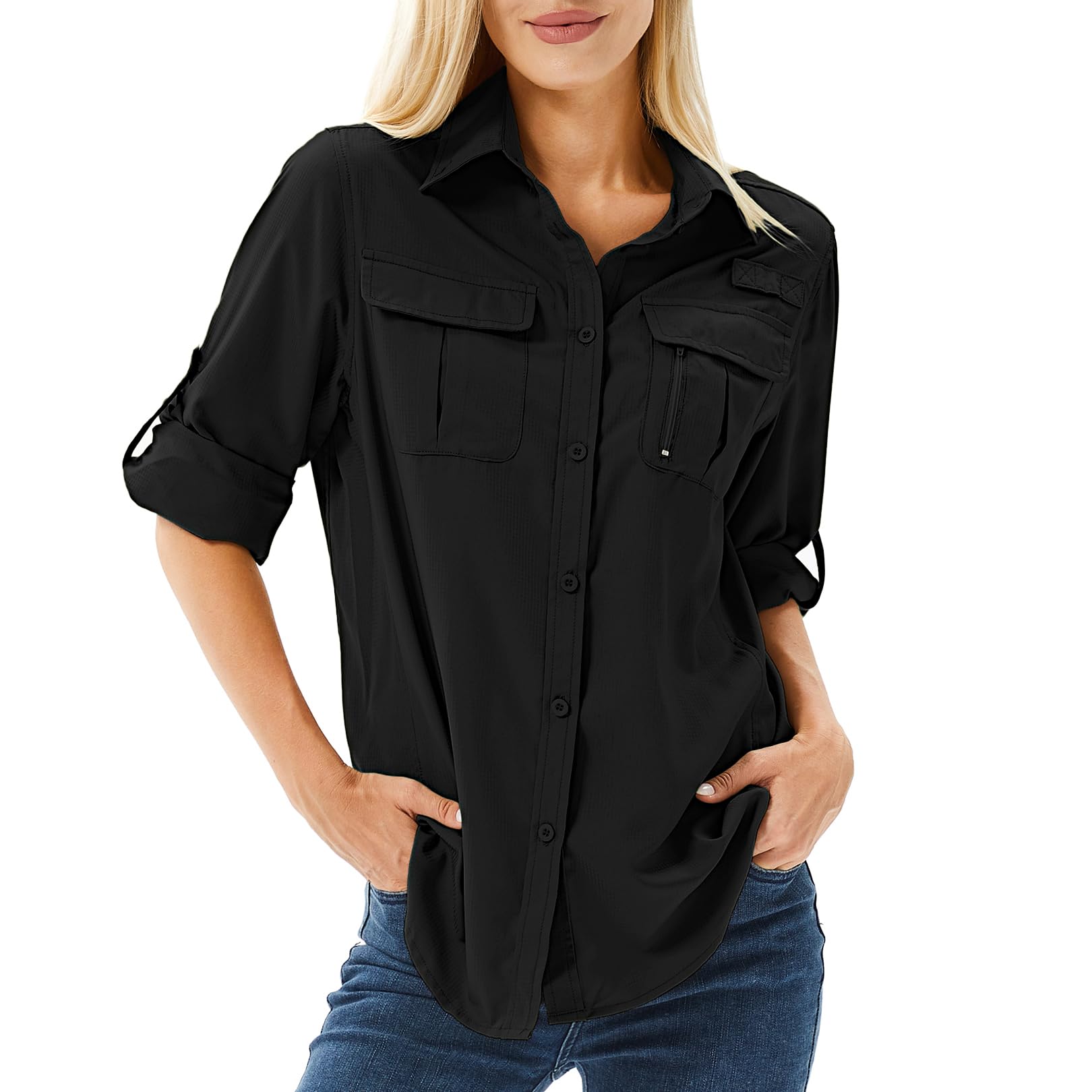 Photo 1 of Toumett Women's UPF 50 Long Sleeve UV Sun Protection Safari Shirts Outdoor Quick Dry Fishing Hiking Travel Shirts(5071,Black,XL)