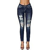 roswear Women's Essentials Ripped Mid Rise Destroyed Skinny Jeans