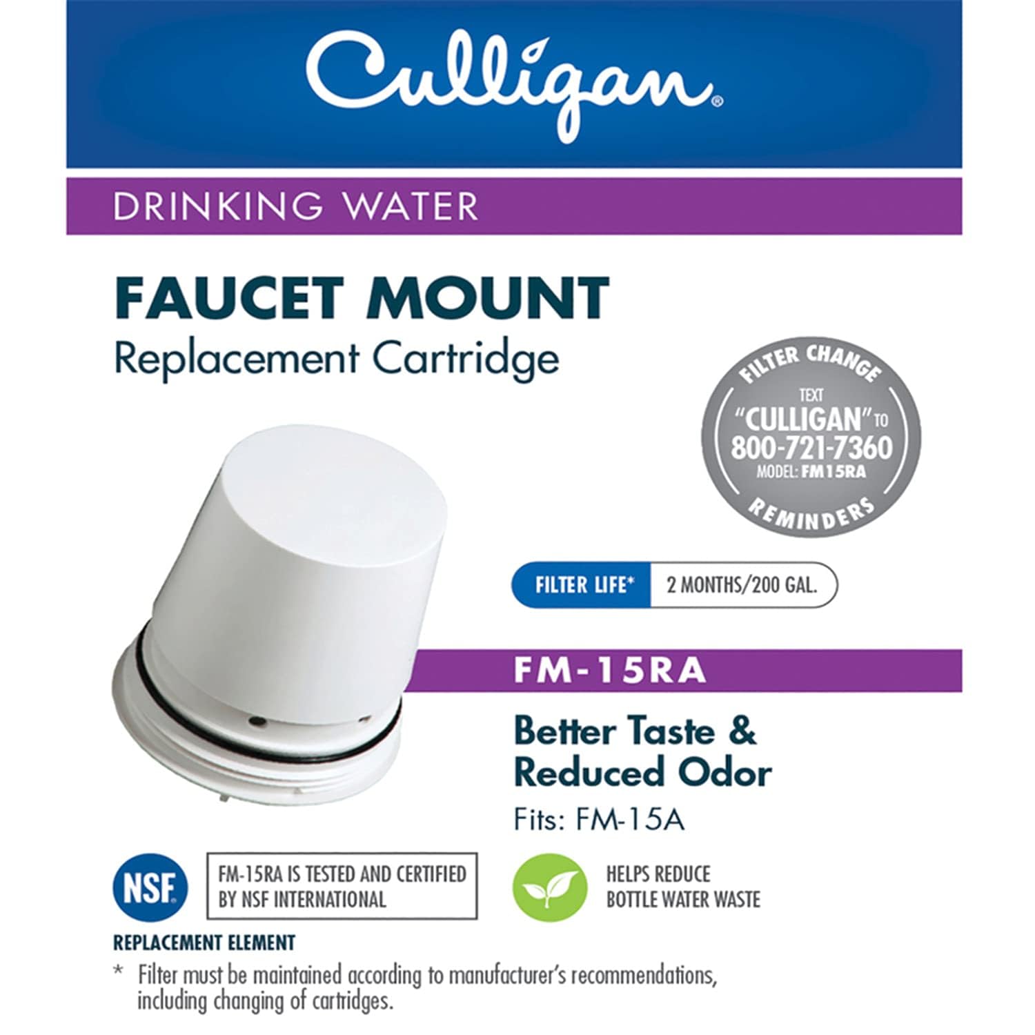 Culligan FM-15RA Replacement Water Filtration Cartridge Extra Long Filter Life Fits Faucet Mount Filter FM-15A (Pack of 8) Image