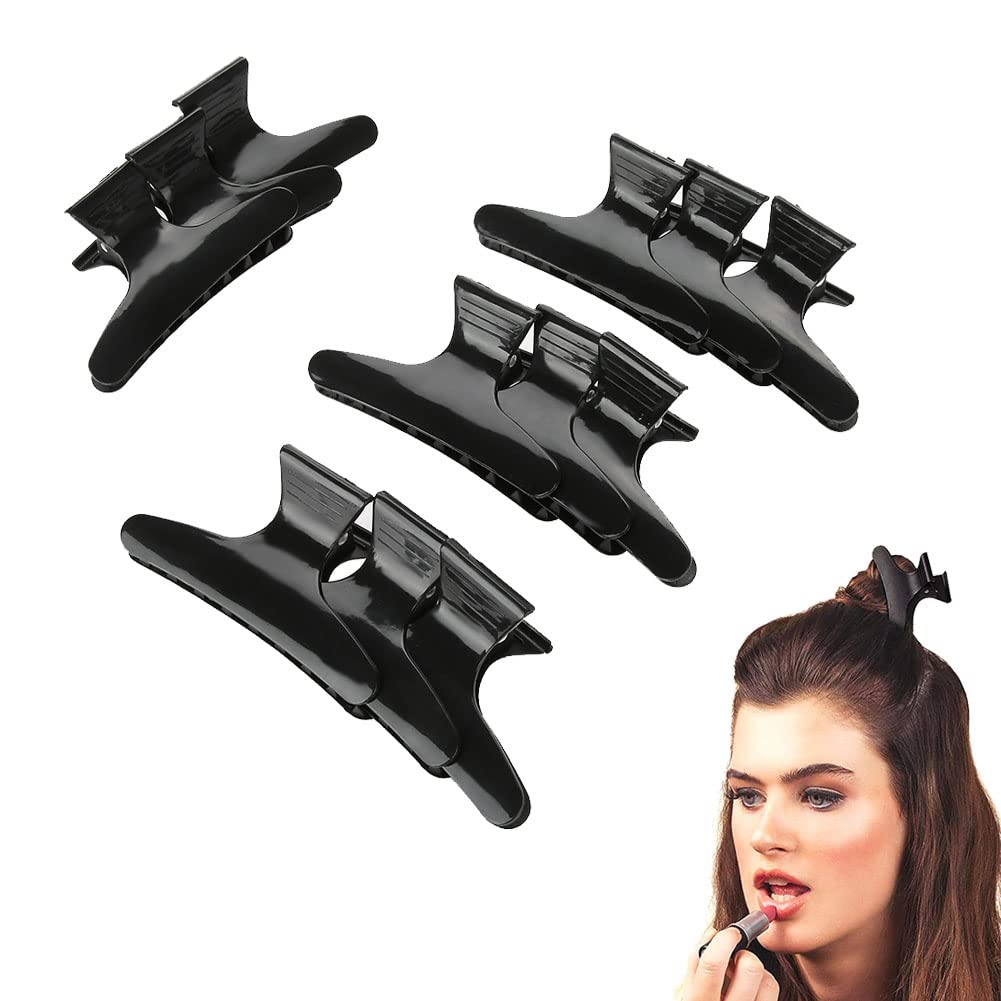 12Pcs/set Black Butterfly Holding Salon Clip, PP Hairdressing Tool Hair Clip, for Hairdresser Girls Long Hair Women