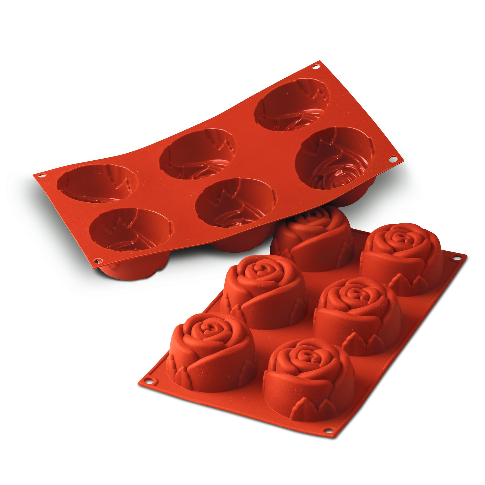 Silikomart | SF077 Silicone Mould for ROSE Monoportions, non-stick, 6 cavities, Pack of 1 Cake Mould, Ø 76 h 40 mm, Made in Italy