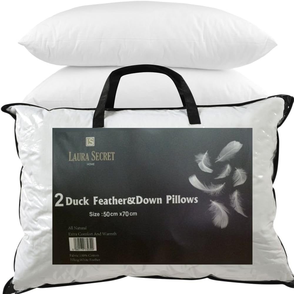 TEXTILE ARENA 2 x Luxury Duck Feather & Down Pillow,Comfortable Extra Filling Hotel Quality