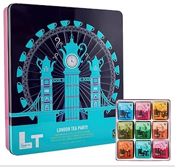 Feelino 73LT Teegeschenk-Kollektion mit 72x original englischem Tee TEA PARTY (9 verschiedene Sorten a 8 einzeln kuvertierte 