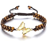 CrystalTears Crystal Butterfly Bracelet for Women, Adjustable Women’s Healing Gemstone Beaded Bracelets Stone Layered Crystal Bracelet Jewelry Gifts for Women Mom Christmas