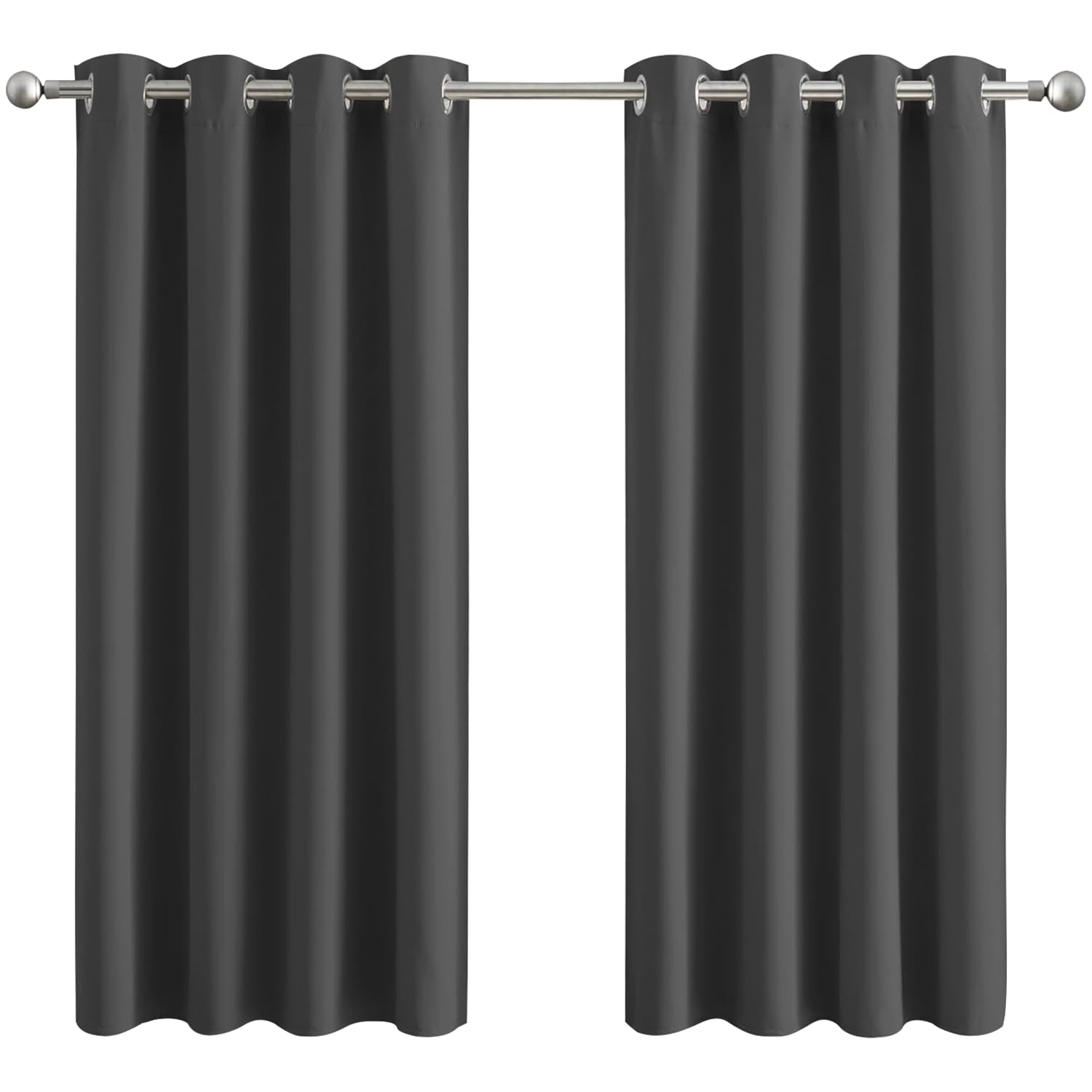 Aspire Homeware Blackout Curtains for Bedroom - Grey Living Room Eyelet Curtains 54 inch Drop Ring Top Short Thermal Kitchen Curtain Pair Panels with Tiebacks 66" x 54" โ image 1