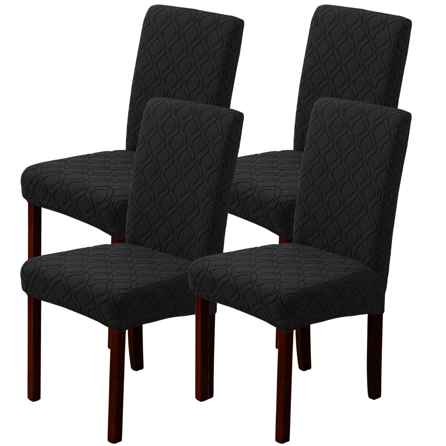 LANSHENG Dining Chair Covers, Stretch Chair Covers for Dining Chairs 4, Removable Washable Dining Chair Seat Slipcovers for Dining Room, Kitchen(Set of 4, Black)