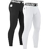 Poekuao 2 Pack Mens Leggings for Sports Running Workout Tights with Pockets Quick Dry Athletic Base Layer for Gym Basketball Black/White 3XL