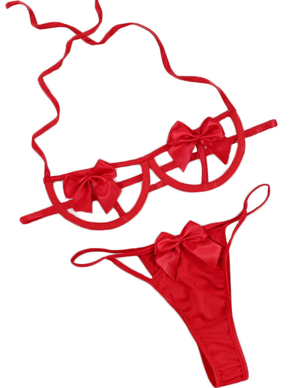 Photo 1 of *MINOR DAMAGE - USED*
Kaei&Shi Present Bow Lingerie,Christmas Holiday Bra And Panty Set,Sexy Valentines Lingerie Sets Birthday Anniversary Boudoir,Red,Small