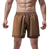 GENEMEN Mens Satin Boxers 3 Inch Inseam Silk Shorts Sexy Underwear Pajama Bottoms Large Side Slit