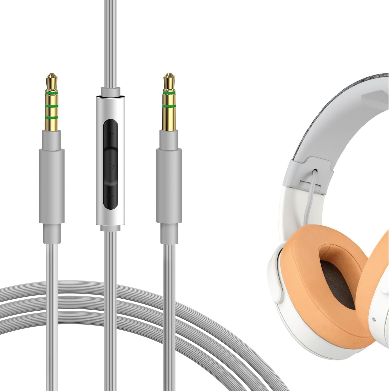 GEEKRIA Audio Cable with Mic Compatible with Skullcandy Hesh Evo/ANC/3, Crusher Wireless, Venue, Riff 2, 3.5mm Aux Replacement Stereo Cord with Inline Microphone (4 ft / 1.2 m)
