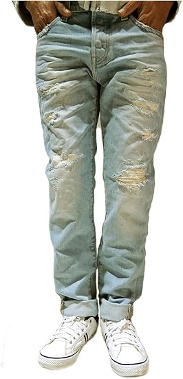 Amazon レッドカード Red Card Arl Rhythm リズム スリムテーパード Akira Repaired Light メンズデニム ダメージ 28インチ ジーンズ 通販