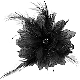 Organza Flower Feather Imitation Pearl Fabric Big Brooches Lapel Pins for Women Elegant Floral Brooch Pin for Dresses Suit Wedding Banquet Clothes Accessories Fashion Jewelry 140mm