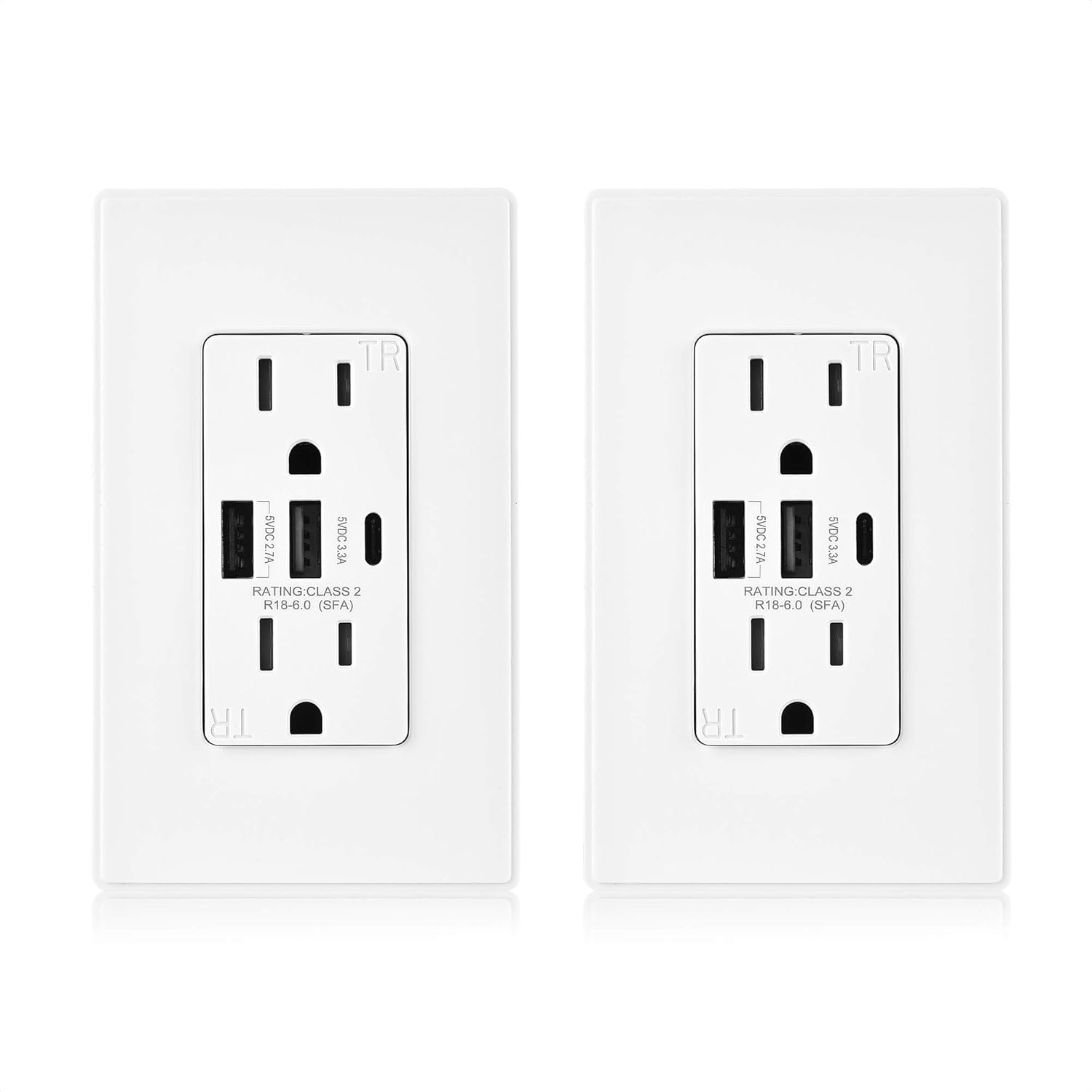 Cable Matters 2Pack Tamper Resistant 15A Duplex Outlet with USB C