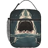 cromcu Insulated Lunch Box for Boys Kids Men Shark Lunch Bag for Work,Picnic,School,Travel,Hiking, Beach or Fishing Polyester Horror Shark Lunch Box