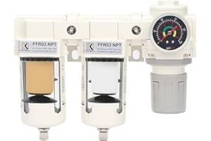 KANBOL 1/2" NPT Double Air Dry System,5μ&0.5μ Air Pressure Regulator Combo, Semi-Auto Drain,Metal Bracket