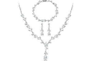 JUICFRU Wedding Jewelry Set for Bride Bridal Jewelry Set for Wedding Cubic Zirconia Necklace Earrings Bracelet Sets for Bride Silver Jewelry Set for Women Bridesmaid Jewelry Set for Wedding Costume Jewelry