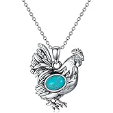 BETHZA Chicken Necklace 925 Sterling Silver Genuine Gemstone Hen Pendant Chicken Jewelry Gifts for Women