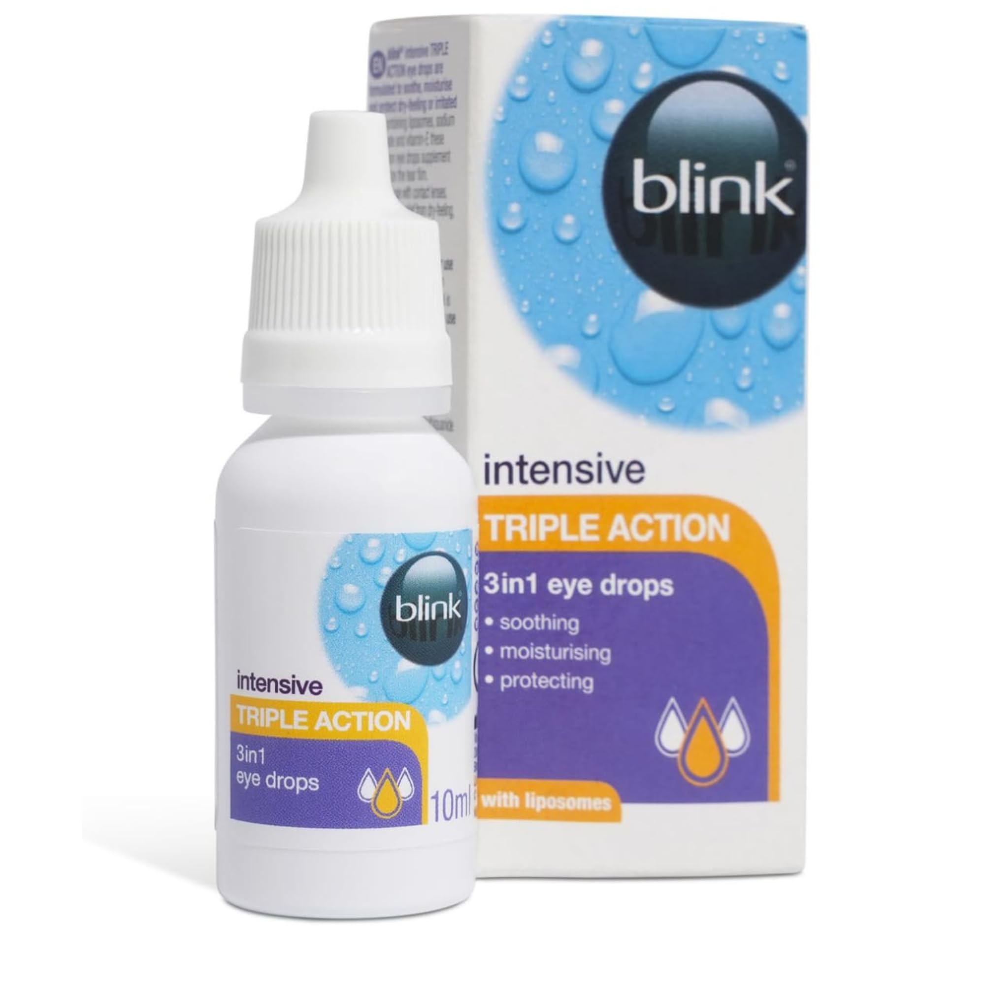 Blink Intensive Triple Action Eye Drops for Dry, Tired & Irritated Eyes - Refreshing & Moisturising Eye Drops with Liposomes, Hyaluronate and Vitamin E, Suitable for Contact Lens Users, 10ml