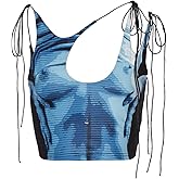 CAPE CLIQUE Womens Sexy Y2K Crop Tops Lace Up Body Print Hollow Out Summer Tie Dye Sleeveless Cami Plunge Tank Top