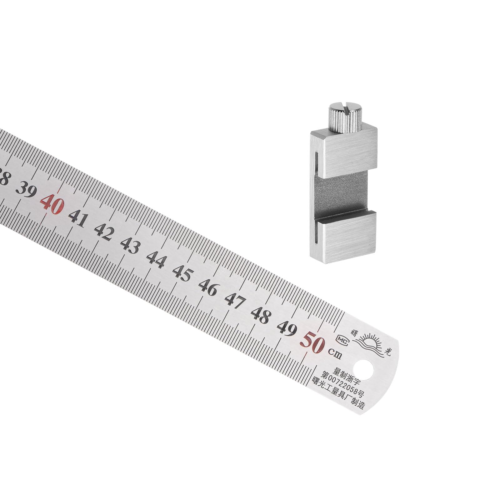 Kozelo Stainless Steel Ruler - [50cm/20 Inch] Double Reading Measuring Tools with 30mm Scriber Block for Architectural Design Use | Silver Tone