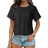 Dokotoo Women's Tops Casual Scoop Neck Short Sleeve Hollow Out Shirts Loose Tunic Tops Blouses