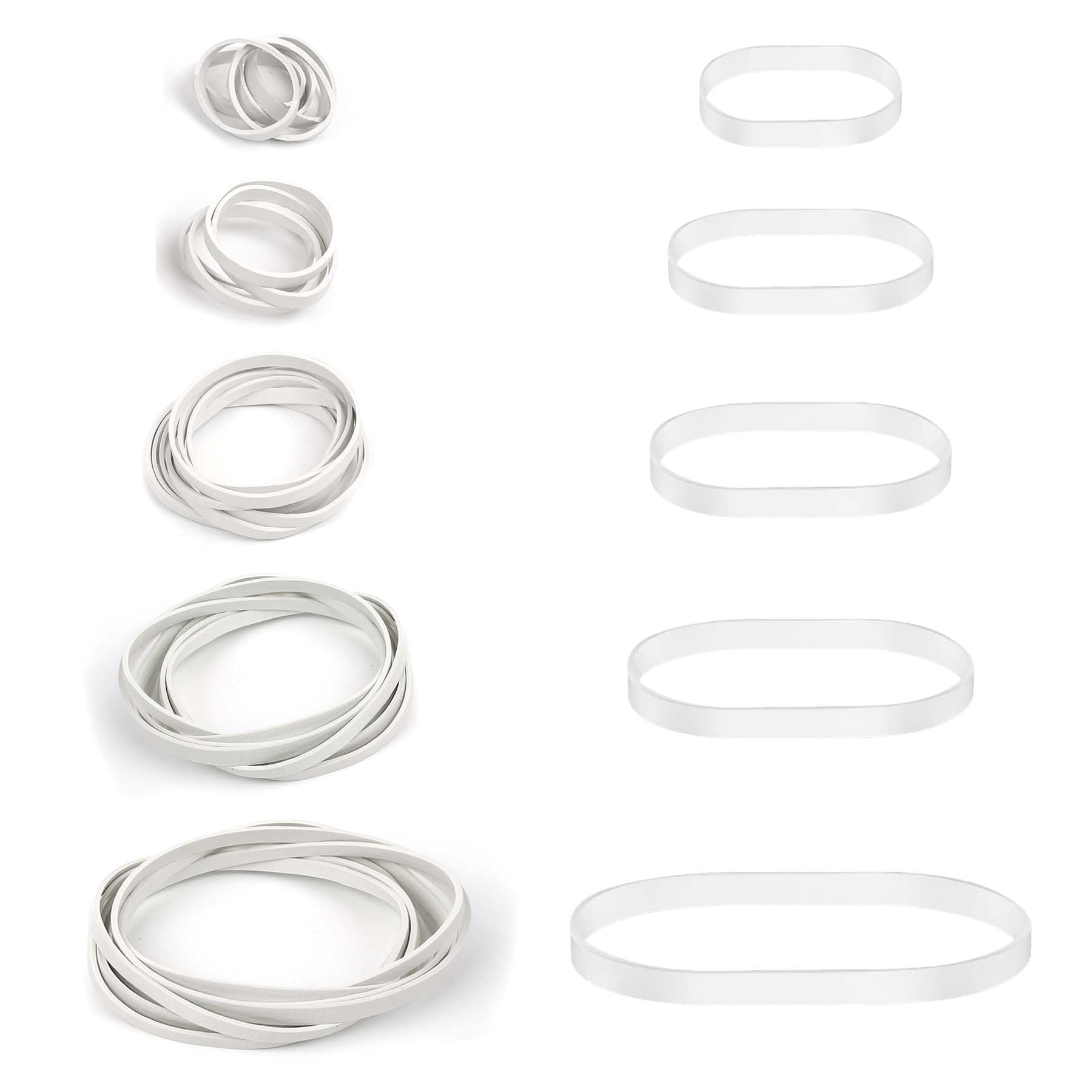100pcs White Rubber Bands 5 Sizes Heavy-Duty Thick Rubber Band Assorted Wide Elastic Band for Litter Box File Folder Camping Hiking Home School Office Supplies-0.9/1.5/2.1/2.6/3.1IN
