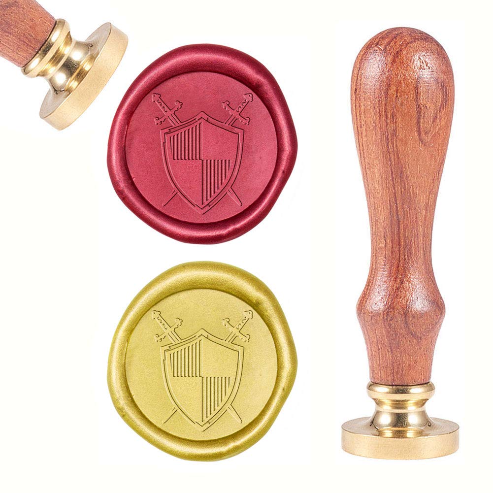 CRASPIRE Wax Seal Stamp, Knight Blade and Shield Sealing Wax Stamp Retro Fancy Removable Brass Copper Head with Wood Handle Wax Sealing for Wedding Invitations Gift Packing Envelopes Wine Packages