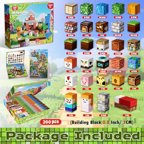 Goody King Magnetic Building Blocks for Children 200 Pieces – Magnetic Blocks with Prairie Theme – Animals and Rivers – Magnetic Building Blocks Montessori Toys – STEM Gifts for Children 3-9 Years