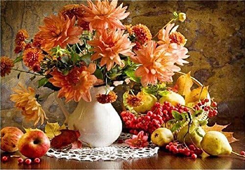 Diy Digital Oil Painting Paint by Number Kits on Canvas with Acrylic Pigment without Wooden Frame-Flowers