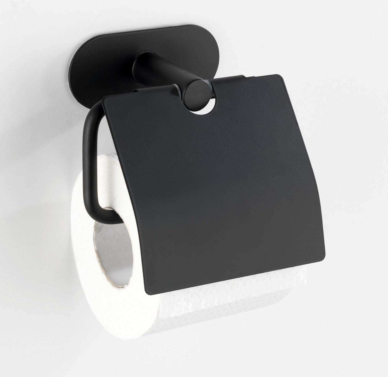WENKO Turbo-Loc® Stainless Steel Toilet Roll Holder with Lid Orea Black Matt, Toilet Roll Holder, Attaches Without Drilling - Image 4