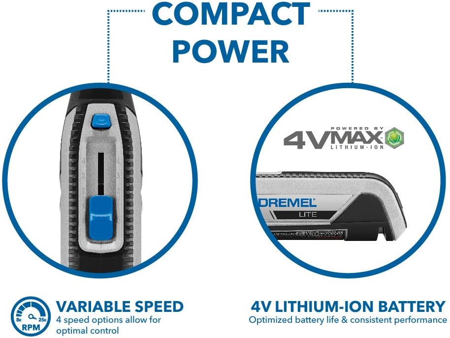 Dremel Lite 7760 N/10 4V Li-Ion Cordless Rotary Tool Variable Speed Multi-Purpose Rotary Tool Kit, USB Charging, Easy Accessory Changes - Perfect For Light-Duty DIY & Crafting - - 