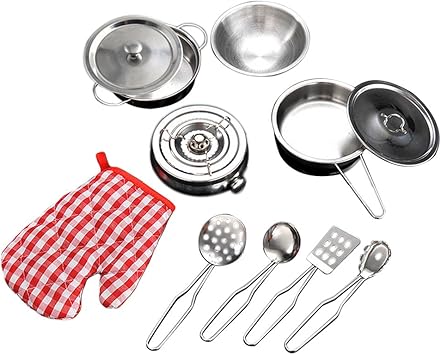 11 piezas de acero inoxidable niños simulación ollas cacerolas cucharas cocina juguete cocina fingir PLAYSET juego de rol Toy Kit: Amazon.es: Juguetes y juegos