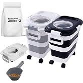 SEWIU 2pack 25 lbs Dog Food Storage Container,Collapsible Dog Food Container with Scoop,Pet/Dog/Cat/Bird Food/Cat litter Storage Containers to Keep Dry,Easy to Move.(Black+white)