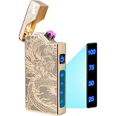 Electric Lighter Rechargeable Plasma Lighter Men Cool Dragon Pocket Lighter | Windproof Dual Arc, Led Battery Display, USB Charging, Christmas Stocking Stuffers, Birthday Gifts for Men (Dragon Gold)