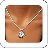 Andelaisi Boho Sunburst Choker Necklace Vintage Sun Wax Waterproof Necklace Sunrise White Rope Necklace Silver Sun Celestial Flower Pendant Necklace Jewelry for Women