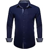 Dubulle Solid Mens Dress Shirt Satin Long Sleeve Business Casual Button Down Shirt with Pocket for Men