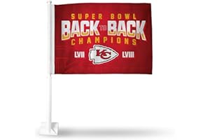 Rico Industries NFL Football Kansas City Chiefs Back to Back Champs Double Sided Car Flag - 16" x 19" - Strong Pole that Hooks Onto Car/Truck/Automobile