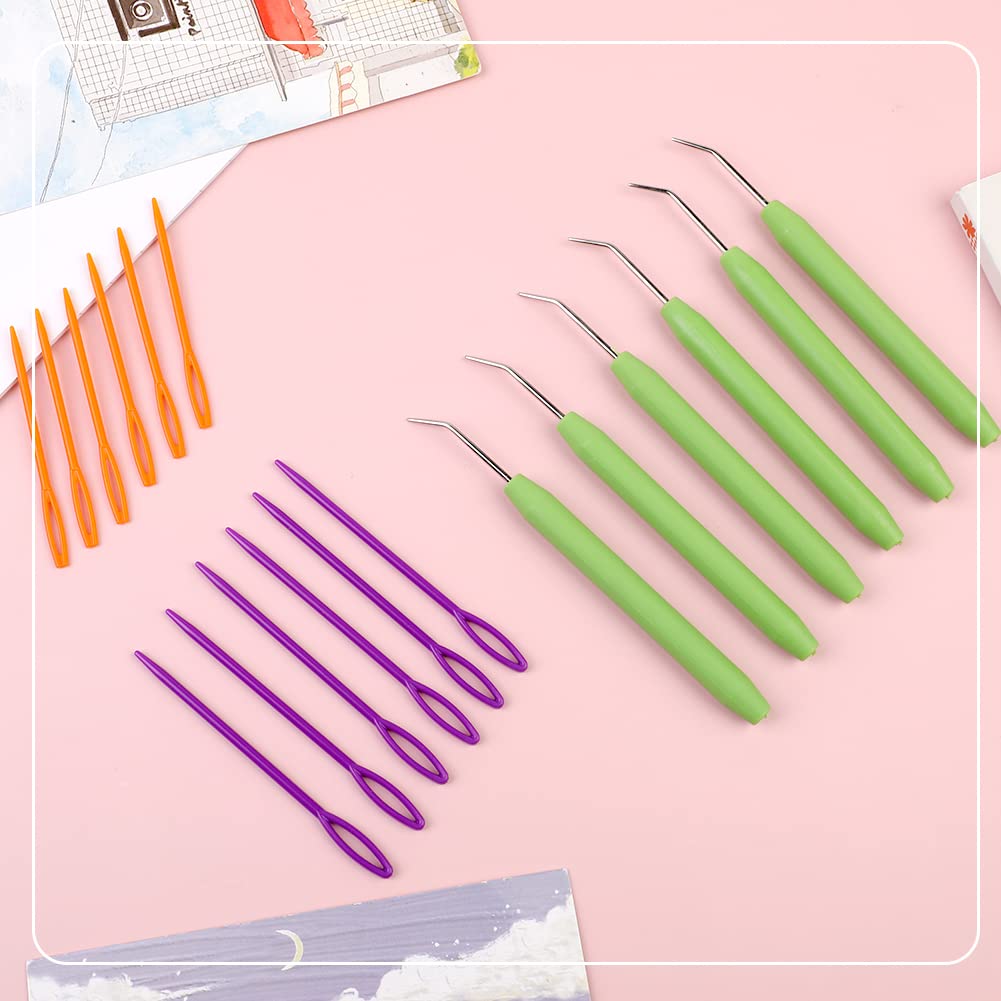 WONVOC Loom Knit Hook Set, Crochet Needle Hook Kit, 8 Pcs Green Knitting Loom Hooks with 12 Pcs Colorful Plastic Sewing Needles for Knitting Looms & Boards