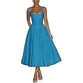 UZN Sparkly Tulle Prom Dresses 2026 Tea Length Corset for Women Midi A Line Formal Evening Party Gown