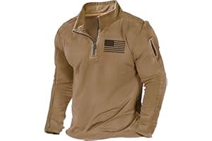 H HYFOL Men's USA Flag Graphic Pocket Pullover American Patriotic 1/4 Zip Stand Collar Long Sleeve Sweatshirts