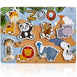 GLEEPORTE Wooden Chunky Puzzle Zoo Animal Pieces - Learning Educational Puzzle Board for Toddlers & Kids (8 pcs)