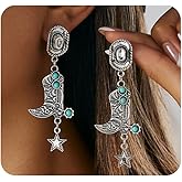Western Cowboy Cowgirl Country Earrings,Boho Silver Hat Boot Dangle Drop Earrings for Women Vintage Turquoise Jewelry